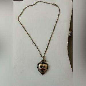 Antique Gold Vintage 3D Ornate Heart Locket  Filigree Boho Pendant Necklace RARE